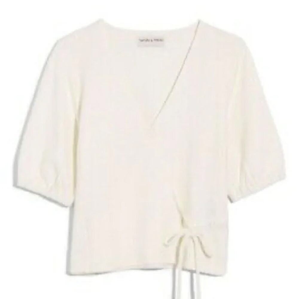 Women's Texture & Thread Madewell Lightweight Puff-Sleeve Wrap Top Cotton Ivory